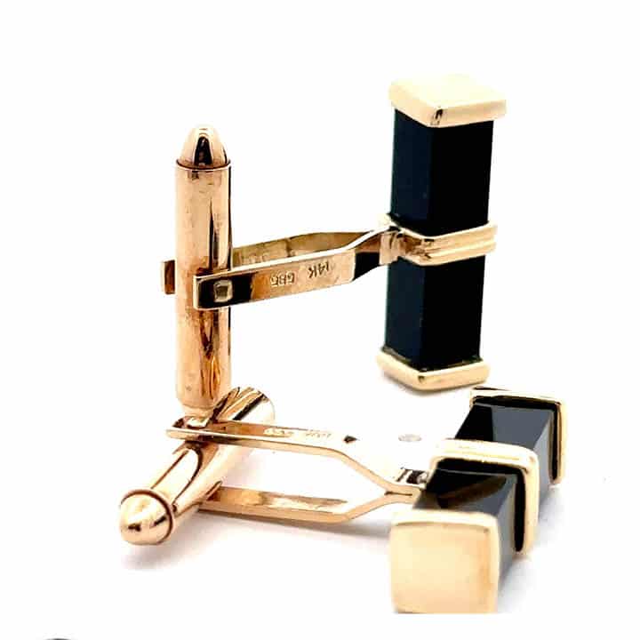 Power Cuffs – Black Onyx &Amp; 14K Gold Bar Cufflinks (1980S Cool) 2 Power Cuffs – Black Onyx &Amp; 14K Gold Bar Cufflinks (1980S Cool) - Image 2