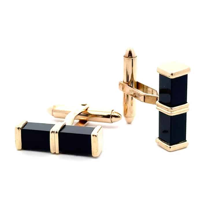 Power Cuffs – Black Onyx &Amp; 14K Gold Bar Cufflinks (1980S Cool) 1 Bold Bossy Onyx And Gold Cuff Links