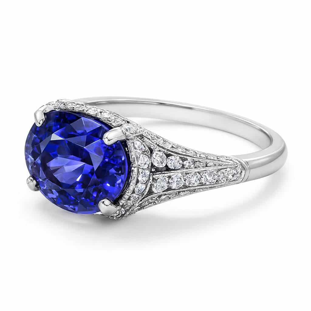 Edwardian-Style East–West Sapphire &Amp; Diamond Filigree Ring 2 Edwardian-Style East–West Sapphire &Amp; Diamond Filigree Ring - Image 2