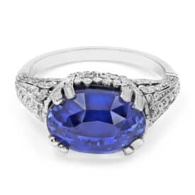 Edwardian-Style East–West Sapphire &Amp; Diamond Filigree Ring