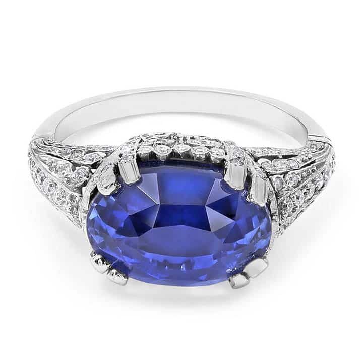 Edwardian-Style East–West Sapphire &Amp; Diamond Filigree Ring 1 Edwardian-Style East–West Sapphire &Amp; Diamond Filigree Ring