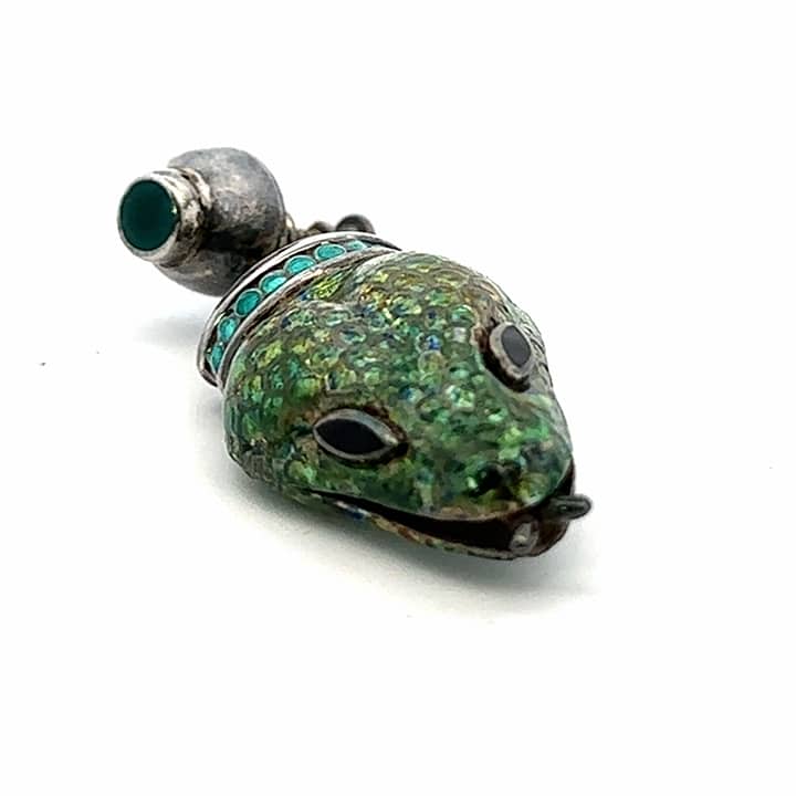 Margo De Taxco Sterling Silver Enamel Snake Head Drop Earrings, C.1940S 5 Margo De Taxco Sterling Silver Enamel Snake Head Drop Earrings, C.1940S - Image 5