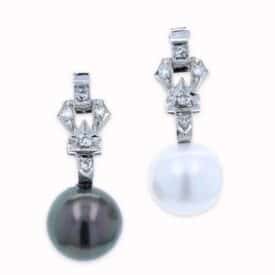 Tahitian & South Sea Pearl Diamond Platinum Drop Earrings