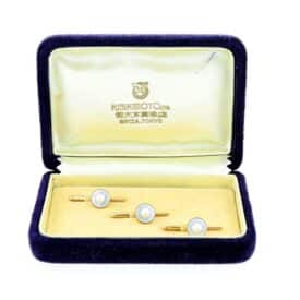 Mikimoto 1950S 14K Gold Mother-Of-Pearl &Amp; Pearl Tuxedo Dress Studs
