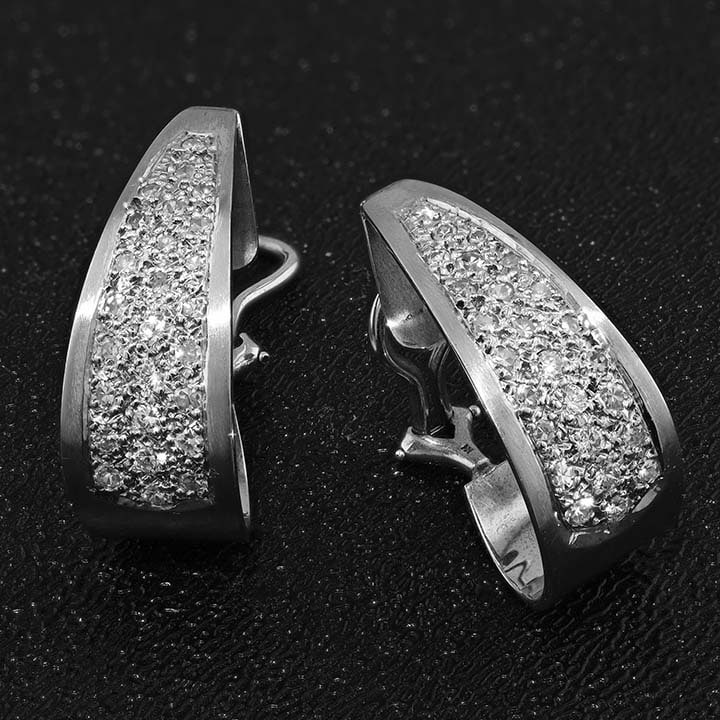 Retro 1970S 14K Gold Pavé Diamond Half-Hoop Earrings | Satin Finish Statement Earrings 1 Retro 1970S 14K Gold Pavé Diamond Half-Hoop Earrings | Satin Finish Statement Earrings