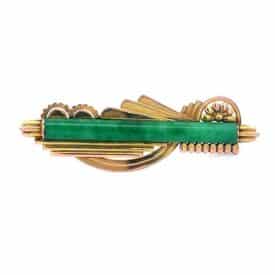 Home 5 Retro 14K Yellow Gold Natural Jadeite Jade Brooch | Certified Untreated Type A Jade Pin | 1940S Estate Jewelry