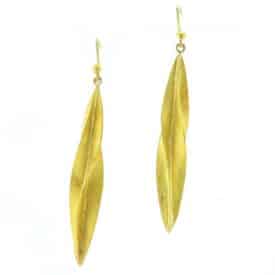 Handmade 22K Yellow Gold Fluted Drop Earrings | Textured Navette Twist Earrings