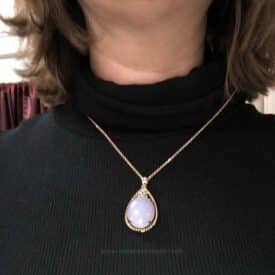 1950S 14K Yellow Gold Lavender Jadeite Pendant Necklace With Diamond Accent Cluster