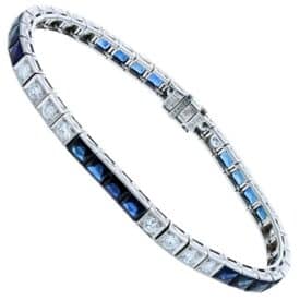 Art Deco Platinum 7.70 Carat Diamond &Amp; Natural Sapphire Straight-Line Bracelet