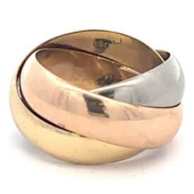 Vintage Cartier Trinity Large18K Three-Color Gold Rolling Ring – Wide Pink, Yellow and White Gold Interlocking Band