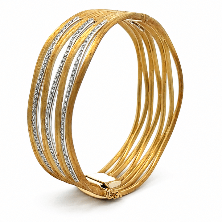 18K Yellow Gold Multi-Strand Diamond Hinged Cuff Bangle Bracelet 1 18K Yellow Gold Multi-Strand Diamond Hinged Cuff Bangle Bracelet