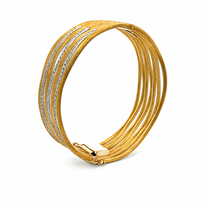 18K Yellow Gold Multi-Strand Diamond Hinged Cuff Bangle Bracelet 2 18K Yellow Gold Multi-Strand Diamond Hinged Cuff Bangle Bracelet - Image 2