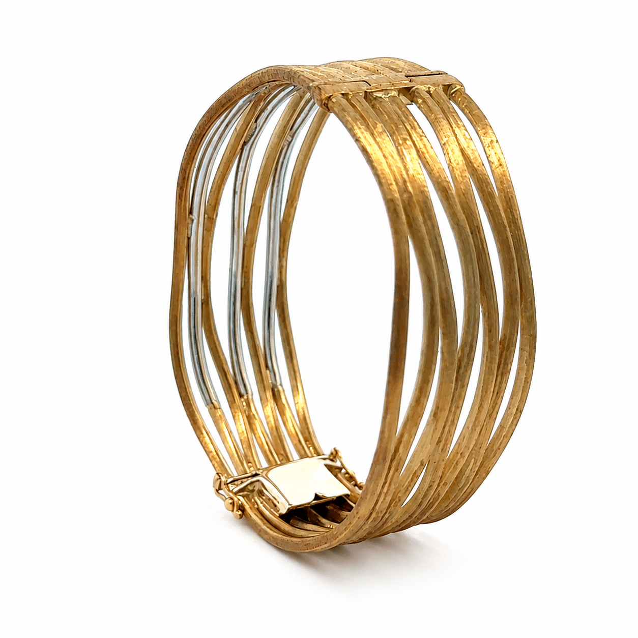 18K Yellow Gold Multi-Strand Diamond Hinged Cuff Bangle Bracelet 4 18K Yellow Gold Multi-Strand Diamond Hinged Cuff Bangle Bracelet - Image 4