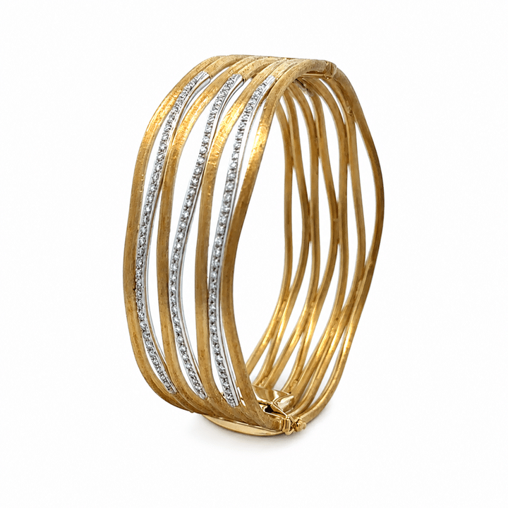 18K Yellow Gold Multi-Strand Diamond Hinged Cuff Bangle Bracelet 6 18K Yellow Gold Multi-Strand Diamond Hinged Cuff Bangle Bracelet - Image 6