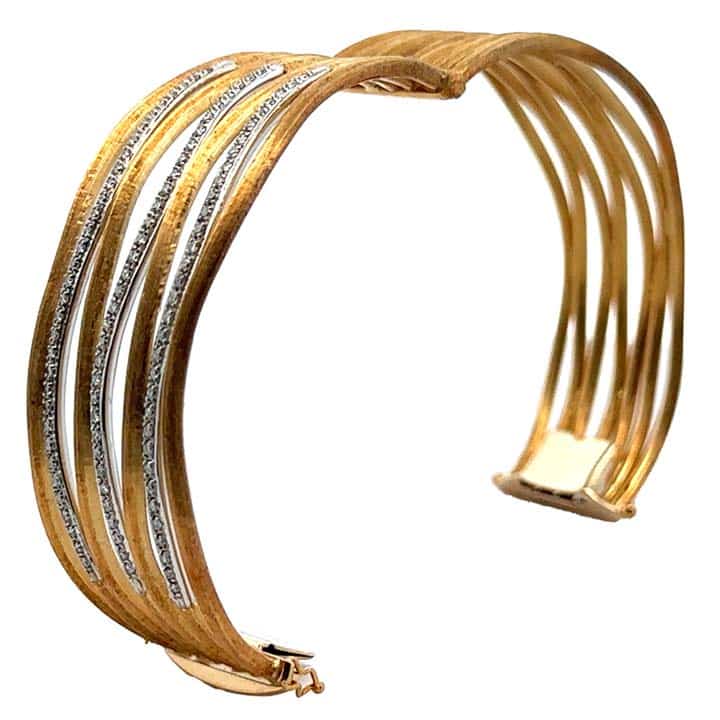 18K Yellow Gold Multi-Strand Diamond Hinged Cuff Bangle Bracelet 9 18K Yellow Gold Multi-Strand Diamond Hinged Cuff Bangle Bracelet - Image 9