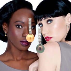 18K White Gold Golden South Sea and Black Tahitian Pearl Diamond Drop Earrings – Upcycled Articulated Cube Design