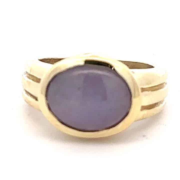 Vintage 1980S 18K Yellow Gold Natural Lavender Jadeite Cabochon Ring – East-West Bezel Setting 6 Vintage 1980S 18K Yellow Gold Natural Lavender Jadeite Cabochon Ring – East-West Bezel Setting - Image 6