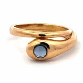 Victorian-Inspired 18K Yellow Gold Cabochon Blue Sapphire Snake Ring — “Sydney The Snake”