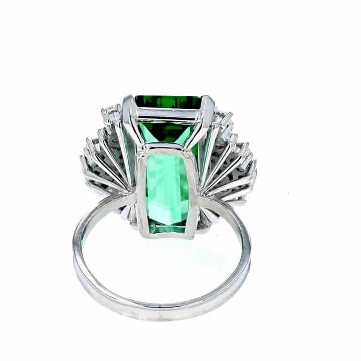 Platinum 11.96 Carat Emerald-Cut Chrome Green Tourmaline And Diamond Cluster Ring 6 Platinum 11.96 Carat Emerald-Cut Chrome Green Tourmaline And Diamond Cluster Ring - Image 6