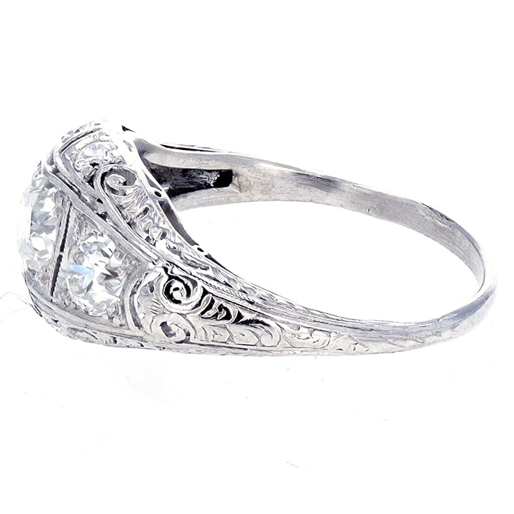 Circa 1920S Edwardian Platinum Filigree 1.49 Carat Old European Cut Diamond Three-Stone Ring 7 Circa 1920S Edwardian Platinum Filigree 1.49 Carat Old European Cut Diamond Three-Stone Ring - Image 7