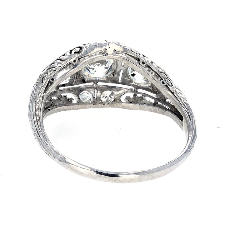 Circa 1920S Edwardian Platinum Filigree 1.49 Carat Old European Cut Diamond Three-Stone Ring 8 Circa 1920S Edwardian Platinum Filigree 1.49 Carat Old European Cut Diamond Three-Stone Ring - Image 8