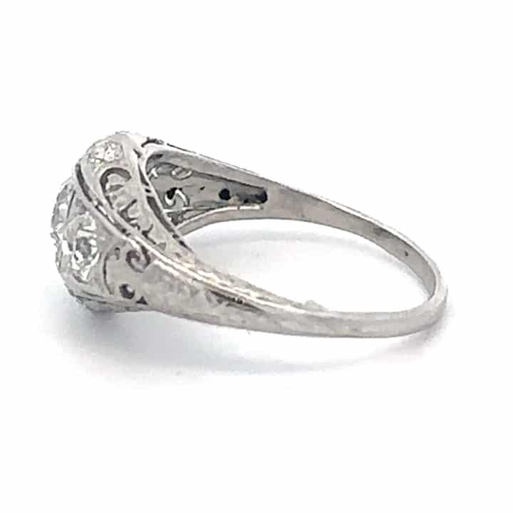 Circa 1920S Edwardian Platinum Filigree 1.49 Carat Old European Cut Diamond Three-Stone Ring 3 Circa 1920S Edwardian Platinum Filigree 1.49 Carat Old European Cut Diamond Three-Stone Ring - Image 3
