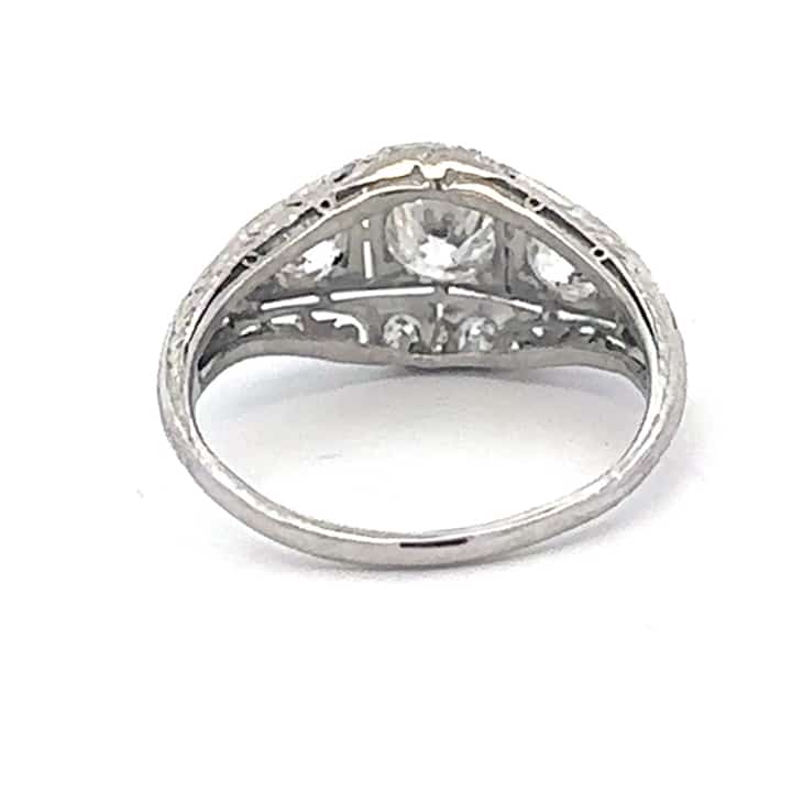 Circa 1920S Edwardian Platinum Filigree 1.49 Carat Old European Cut Diamond Three-Stone Ring 2 Circa 1920S Edwardian Platinum Filigree 1.49 Carat Old European Cut Diamond Three-Stone Ring - Image 2