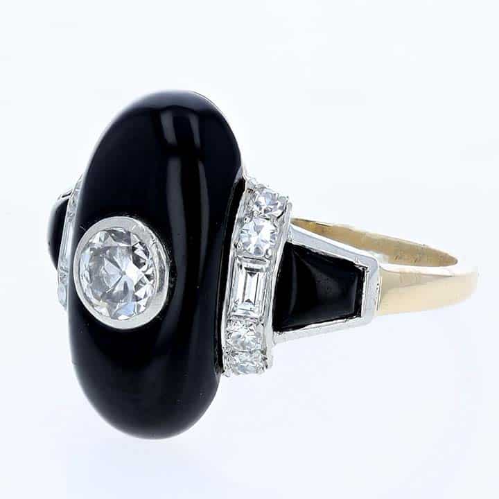 Circa 1925 Art Deco Platinum, 18K Yellow Gold, Black Onyx &Amp; Diamond Ring 1 Circa 1925 Art Deco Platinum, 18K Yellow Gold, Black Onyx &Amp; Diamond Ring