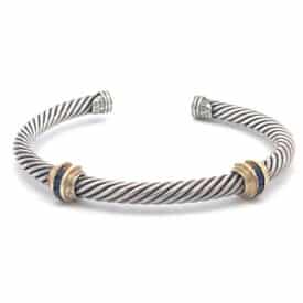 David Yurman Sterling Silver Cable Bracelet With Yellow Gold And Blue Sapphire Stations