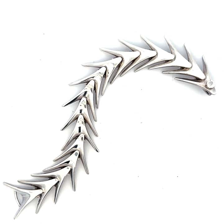 Poul Warmind Danish Modern Sterling Silver Articulated Fishbone Bracelet, Circa 1960S 1 Poul Warmind Danish Modern Sterling Silver Articulated Fishbone Bracelet, Circa 1960S