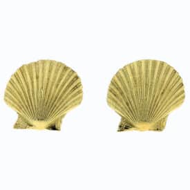 18K Yellow Gold Hand-Engraved Clam Shell Cuff Links With Limpet Shell Toggle Backs