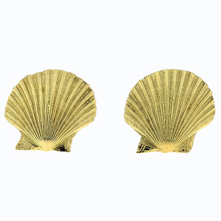 18K Yellow Gold Hand-Engraved Clam Shell Cuff Links With Limpet Shell Toggle Backs 1 18K Yellow Gold Hand-Engraved Clam Shell Cuff Links With Limpet Shell Toggle Backs