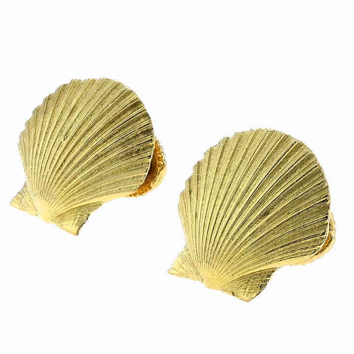 18K Yellow Gold Hand-Engraved Clam Shell Cuff Links With Limpet Shell Toggle Backs 3 18K Yellow Gold Hand-Engraved Clam Shell Cuff Links With Limpet Shell Toggle Backs - Image 3
