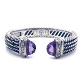David Yurman Wheaton Five-Row Sterling Silver Cable Bracelet With Amethyst &Amp; 0.56 Ct Diamonds