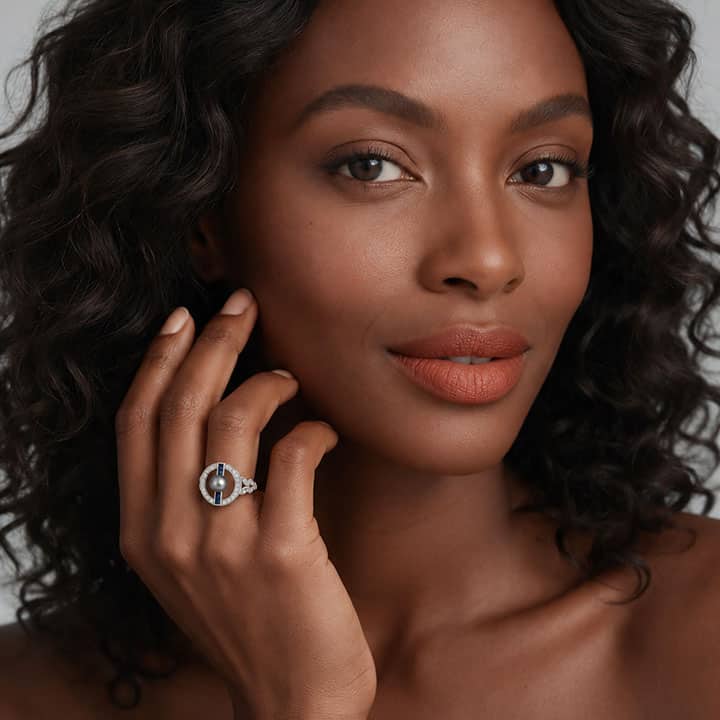 Edwardian Natural Black Pearl, Blue Sapphire &Amp; Diamond Platinum Dinner Ring, Circa 1920 5 Edwardian Natural Black Pearl, Blue Sapphire &Amp; Diamond Platinum Dinner Ring, Circa 1920 - Image 5