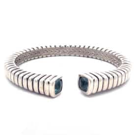 John Hardy Batu Bedeg Sterling Silver Ribbed Cuff Bracelet With Blue Topaz