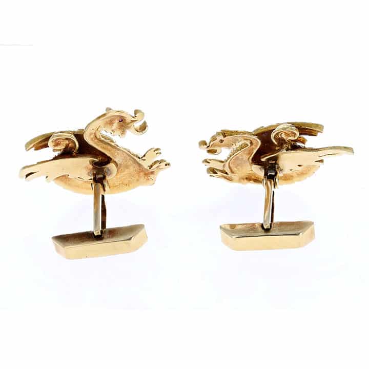Yellow Gold Fire-Breathing Dragon Cuff Links - Diamond Eyes - Circa 1970S 4 Yellow Gold Fire-Breathing Dragon Cuff Links - Diamond Eyes - Circa 1970S - Image 4