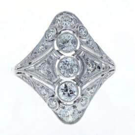 Edwardian Platinum &Amp; Yellow Gold Filigree Diamond Dinner Ring - Circa 1918