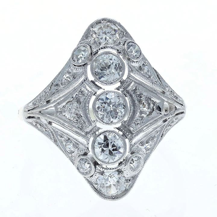 Edwardian Platinum &Amp; Yellow Gold Filigree Diamond Dinner Ring - Circa 1918 1 Edwardian Platinum &Amp; Yellow Gold Filigree Diamond Dinner Ring - Circa 1918