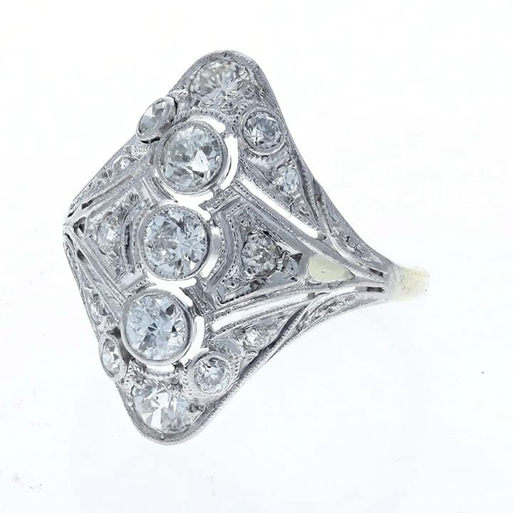 Edwardian Platinum &Amp; Yellow Gold Filigree Diamond Dinner Ring - Circa 1918 2 Edwardian Platinum &Amp; Yellow Gold Filigree Diamond Dinner Ring - Circa 1918 - Image 2