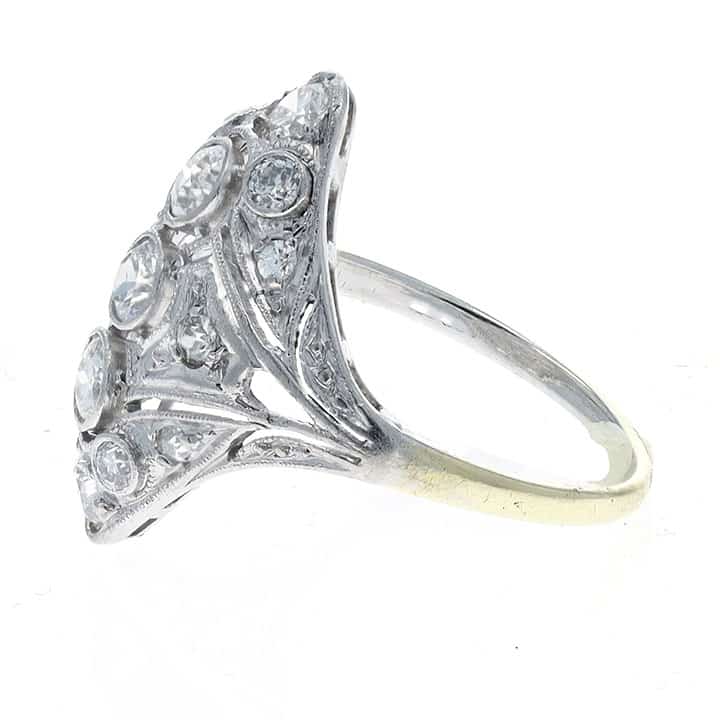 Edwardian Platinum &Amp; Yellow Gold Filigree Diamond Dinner Ring - Circa 1918 3 Edwardian Platinum &Amp; Yellow Gold Filigree Diamond Dinner Ring - Circa 1918 - Image 3