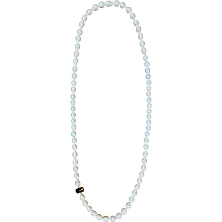 47&Quot; White Baroque South Sea Pearl Endless Necklace With Antique-Style Japanese Shakudō Gold Oak Leaf Bead 2 47&Quot; White Baroque South Sea Pearl Endless Necklace With Antique-Style Japanese Shakudō Gold Oak Leaf Bead - Image 2