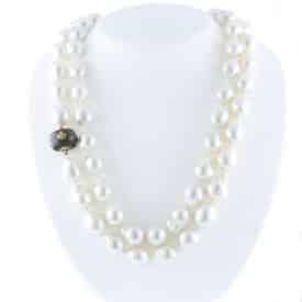 47&Quot; White Baroque South Sea Pearl Endless Necklace With Antique-Style Japanese Shakudō Gold Oak Leaf Bead