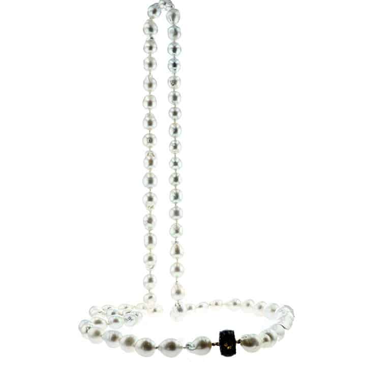 47&Quot; White Baroque South Sea Pearl Endless Necklace With Antique-Style Japanese Shakudō Gold Oak Leaf Bead 3 47&Quot; White Baroque South Sea Pearl Endless Necklace With Antique-Style Japanese Shakudō Gold Oak Leaf Bead - Image 3